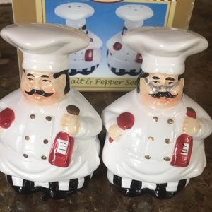 New! Vintage Bistro Fat Chef Salt and Pepper Shakers Set New in Box